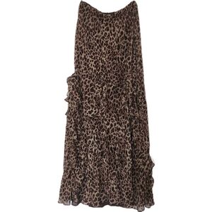 Leopard Print Ruffle Midi Skirt